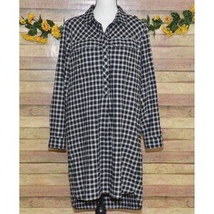 Madewell Black & White Plaid Midi Shirt Dress Size M Long Sleeve Pockets Buttons